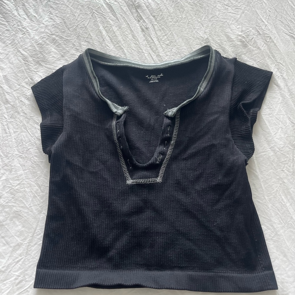 Urban Outfitters Black Crop Top with Gray Trim